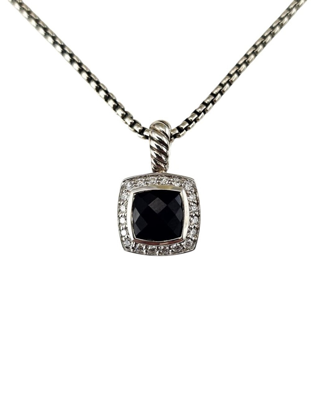 David Yurman Sterling Silver Onyx Diamond Albion Pendant Necklace w/Pouch #25044